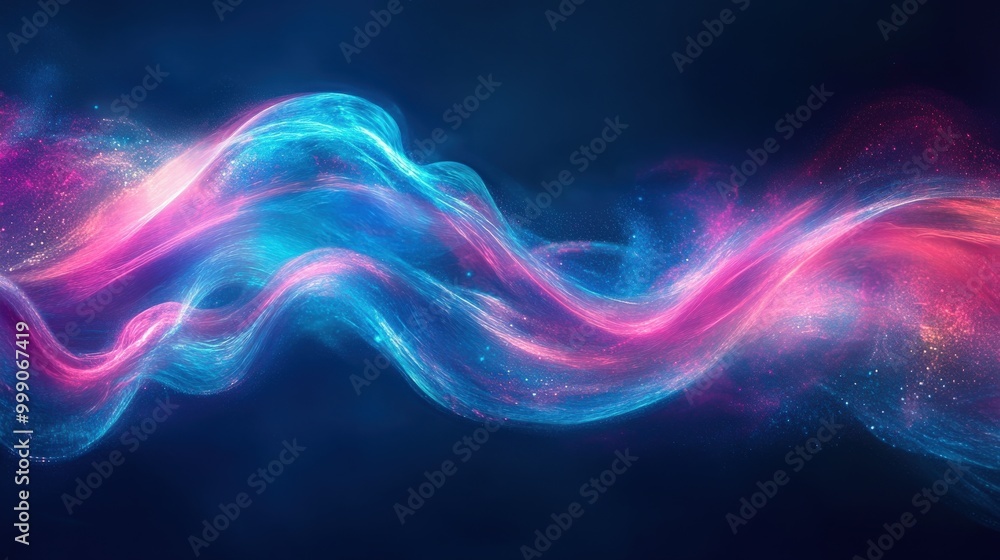 Vibrant blue and purple liquid waves with neon light reflection Vibrant blue and purple liquid waves with neon light reflection