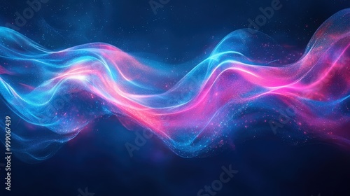 Vibrant blue and purple liquid waves with neon light reflection