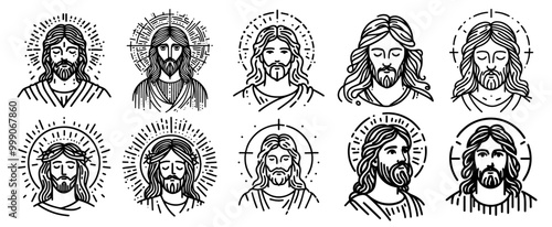 sacred collection of jesus  stylized illustrations, black vector design