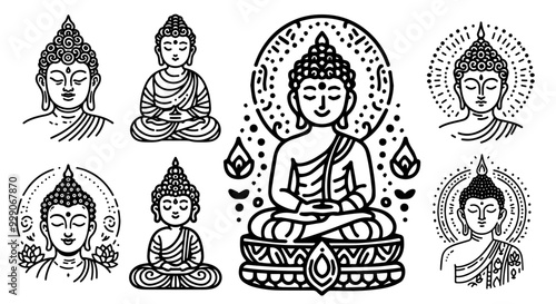 hand-drawn buddha silhouette in playful doodle style, emphasizing spiritual calmness