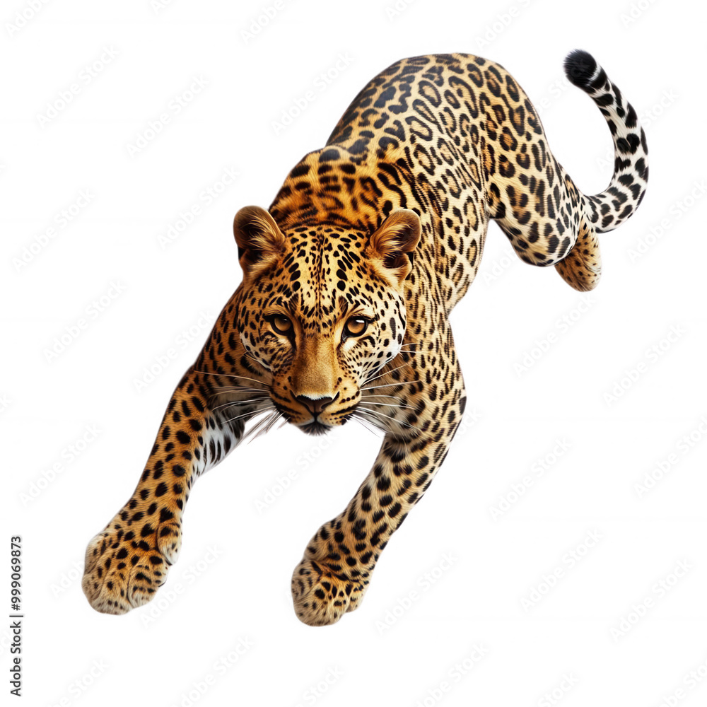 Leopard jumping in mid-air, transparent background Leopard jumping in mid-air, transparent background