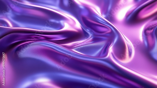 Vibrant blue and purple liquid waves with neon light reflection