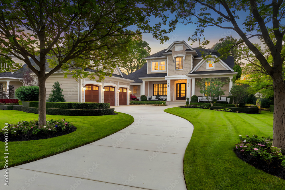 Front side view of a yard-equipped house. Front side view of a yard-equipped house.