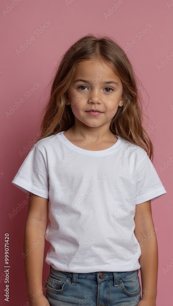 Young girl in white t-shirt and jeans in front of gradient background Young girl in white t-shirt and jeans in front of gradient background