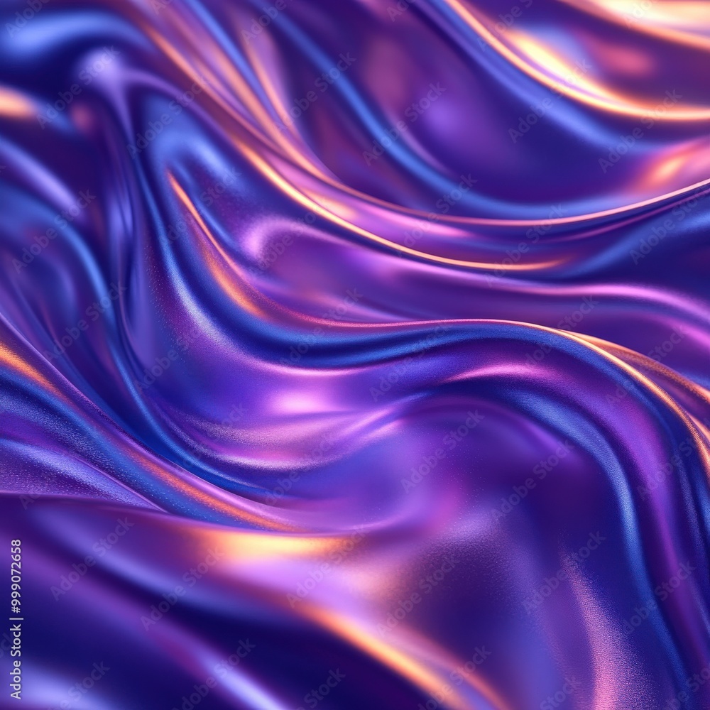 Vibrant blue and purple liquid waves with neon light reflection Vibrant blue and purple liquid waves with neon light reflection