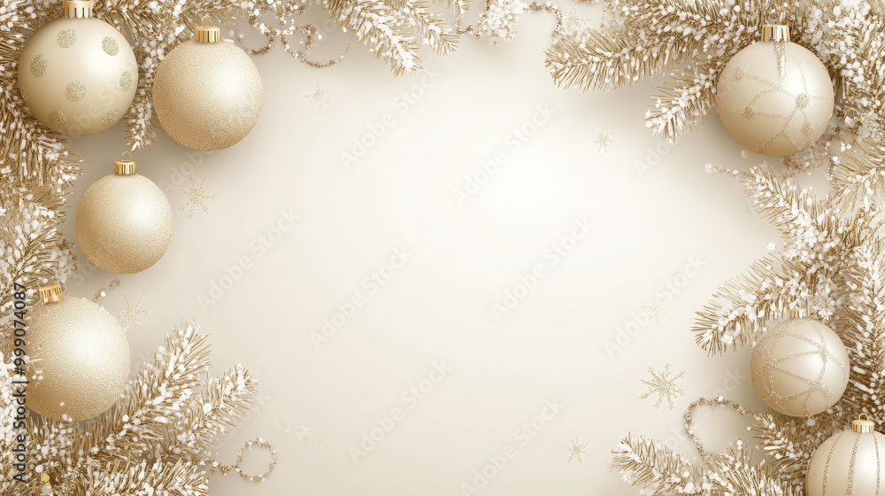A beige Christmas template featuring a festive frame of beige ornaments and tinsel, evoking a neutral and sophisticated atmosphere. A beige Christmas template featuring a festive frame of beige ornaments and tinsel, evoking a neutral and sophisticated atmosphere.