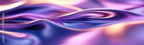 Vibrant blue and purple liquid waves with neon light reflection