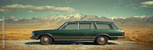 Vintage Car in a Wide Open Desert Landscape