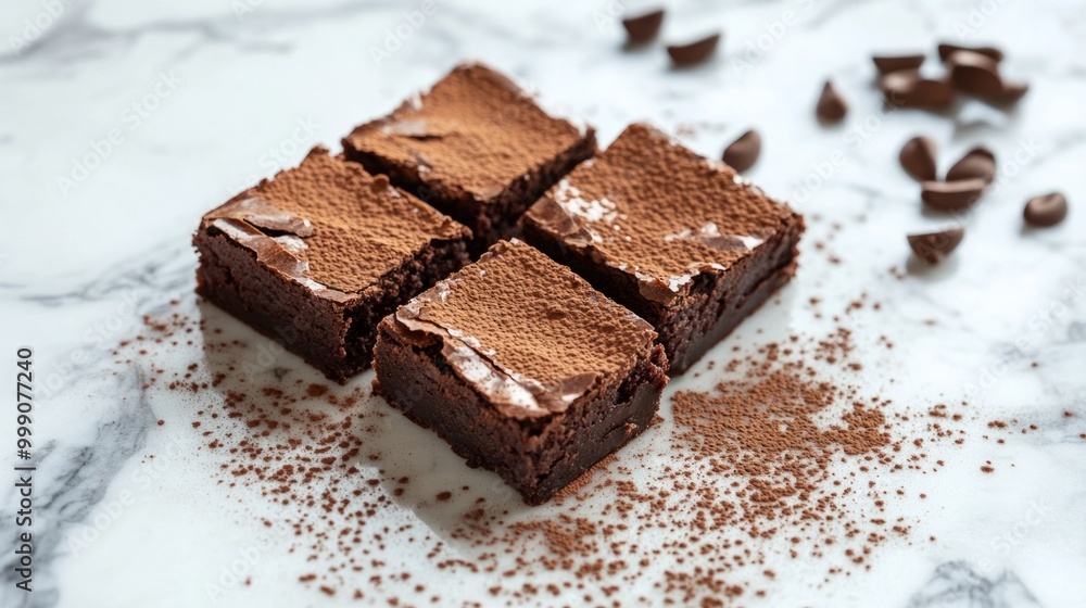 Chocolate brownies dusted with cocoa powder, served on a marble counter generative ai Chocolate brownies dusted with cocoa powder, served on a marble counter generative ai