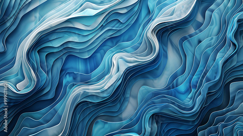 Abstract blue background with layered, wavy lines.