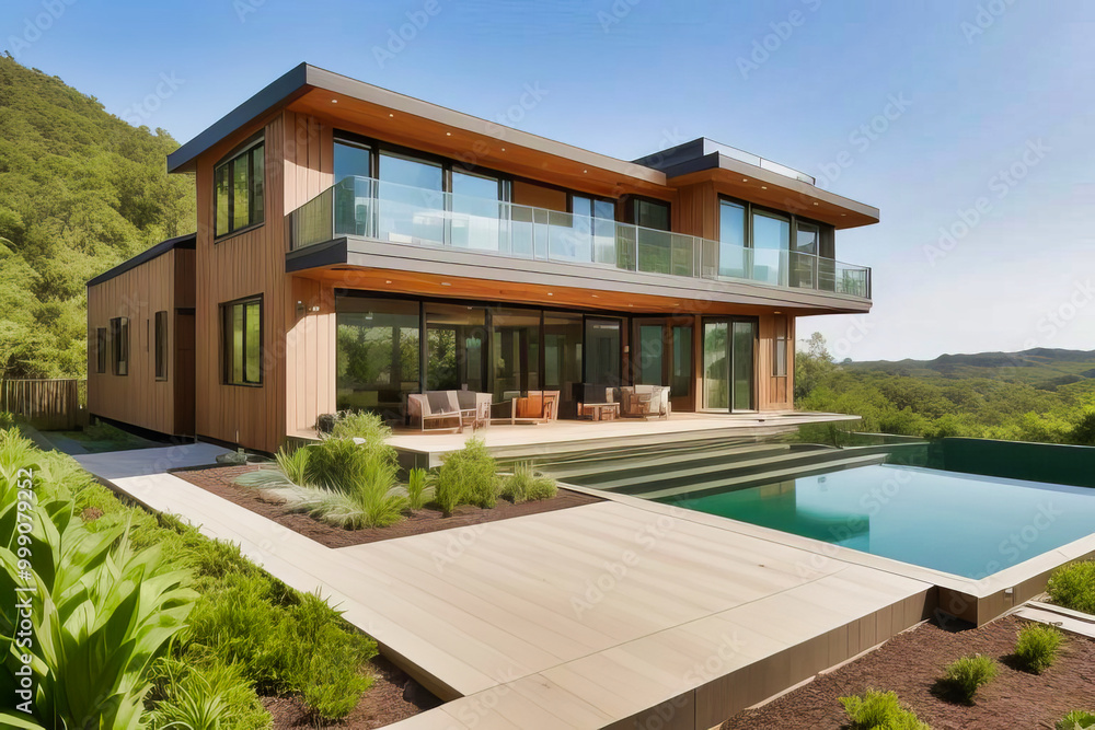 Fototapeta premium Arquitectura y hogar. Una casa de diseño de campo minimalista moderna
