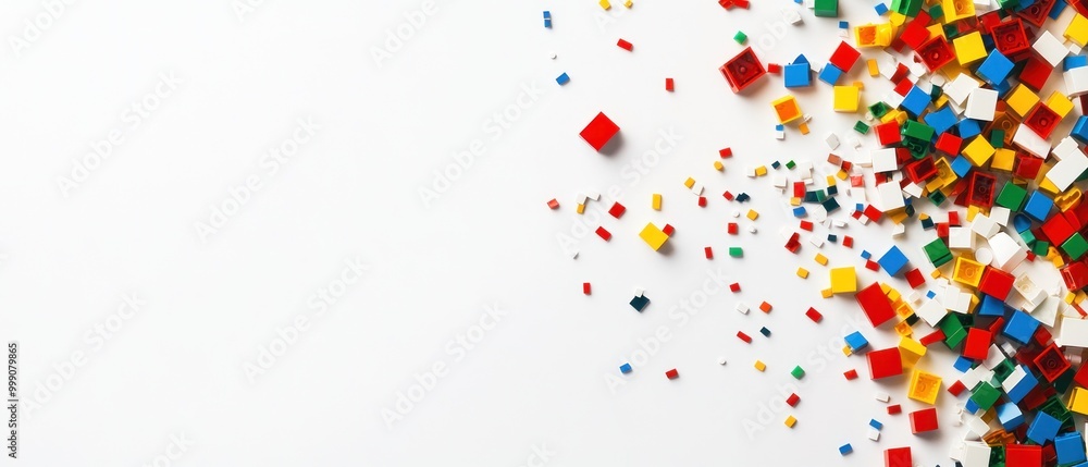 Colorful plastic building blocks scattered on a white background. Colorful plastic building blocks scattered on a white background.