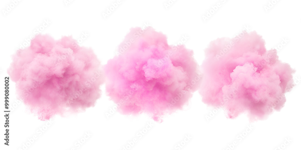 Fototapeta premium Three pink clouds, isolated on a transparent background png
