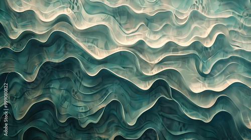 Abstract teal and white wavy background.