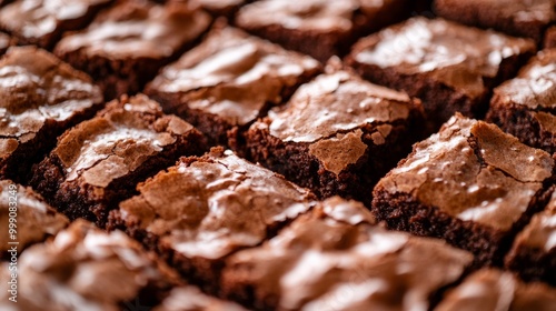 Wallpaper Mural Close-up of freshly baked brownies with a crispy top layer, gooey center generative ai Torontodigital.ca