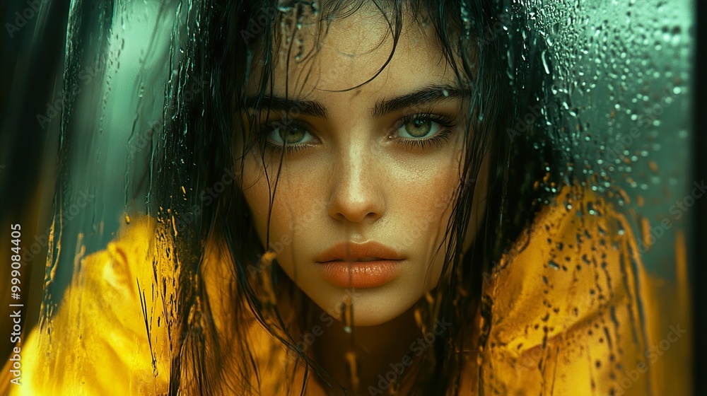 Woman Looking Through a Rainy Window Woman Looking Through a Rainy Window