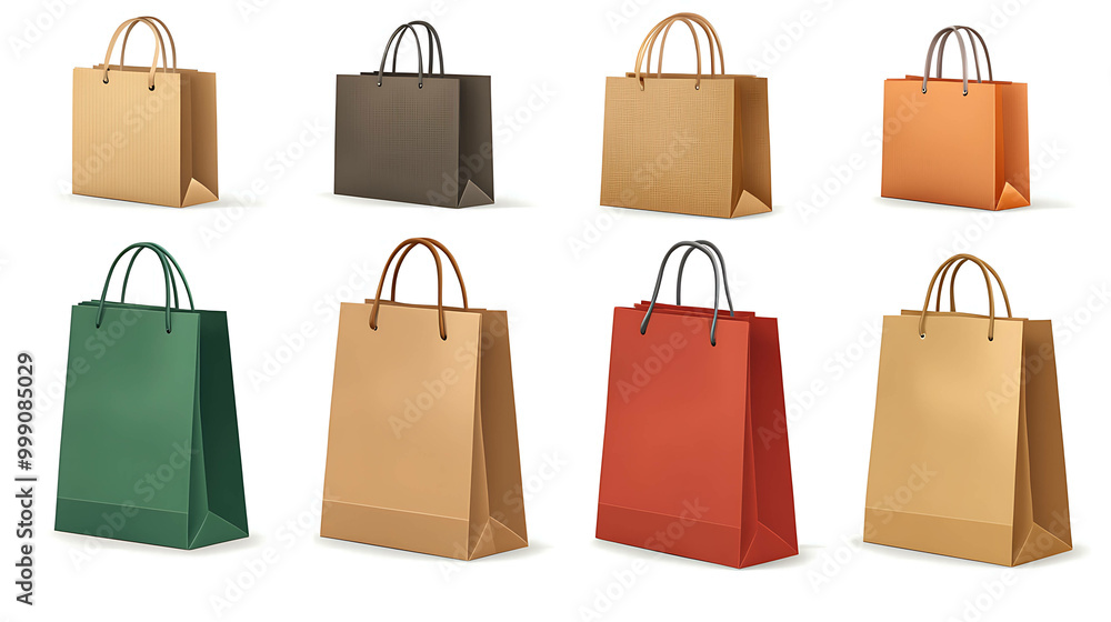 Set of colorful paper bags isolated on white background. Set of colorful paper bags isolated on white background.
