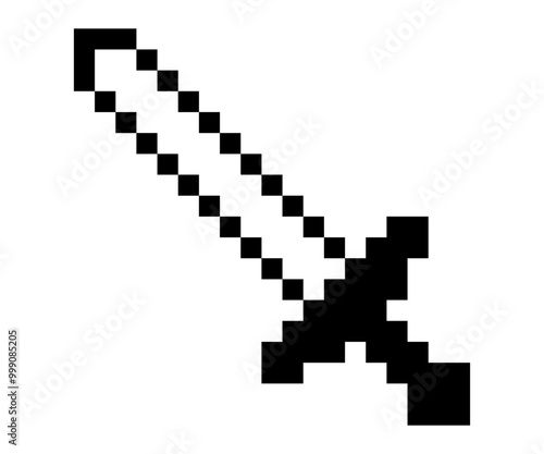 Sword game pixelated icon. monochrome retro style.
