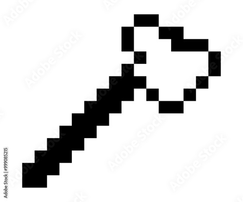 Pixel art axe icon. 8bit retro game craft tool and weapon axe sticker.