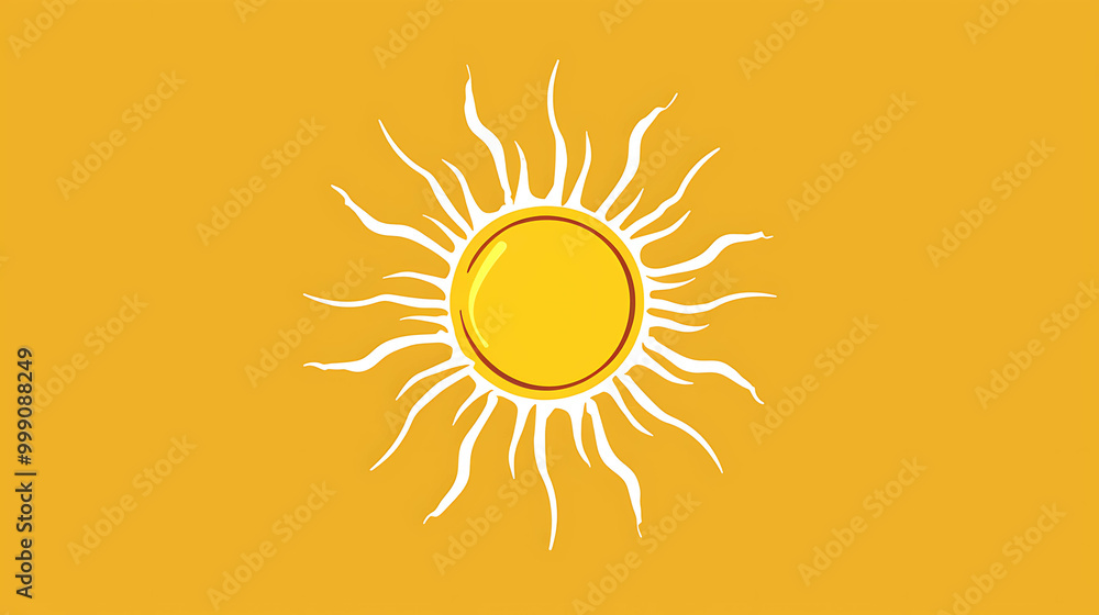 Yellow sun icon with white rays on an orange background. Yellow sun icon with white rays on an orange background.