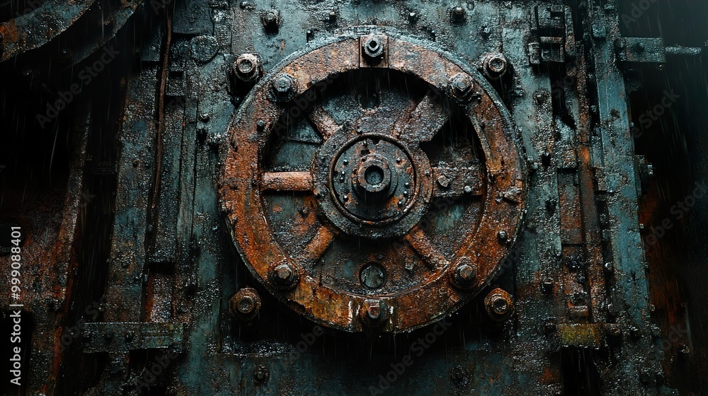 Rusty Industrial Gear: A Close-Up View of Weathered Metal Rusty Industrial Gear: A Close-Up View of Weathered Metal