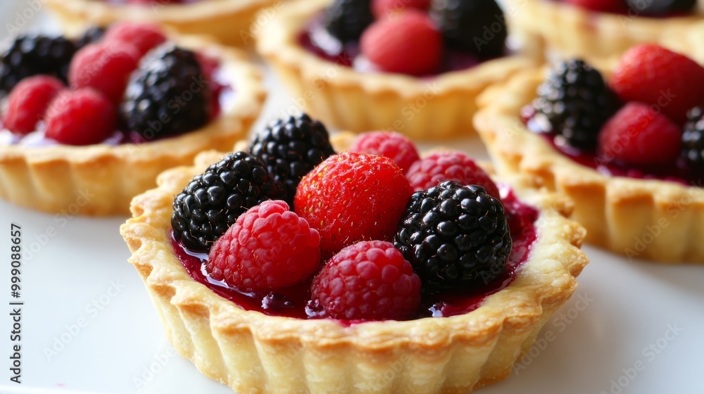 Delicate French fruit tarts with golden pastry crusts and fresh raspberries, strawberries, and blackberries generative ai Delicate French fruit tarts with golden pastry crusts and fresh raspberries, strawberries, and blackberries generative ai
