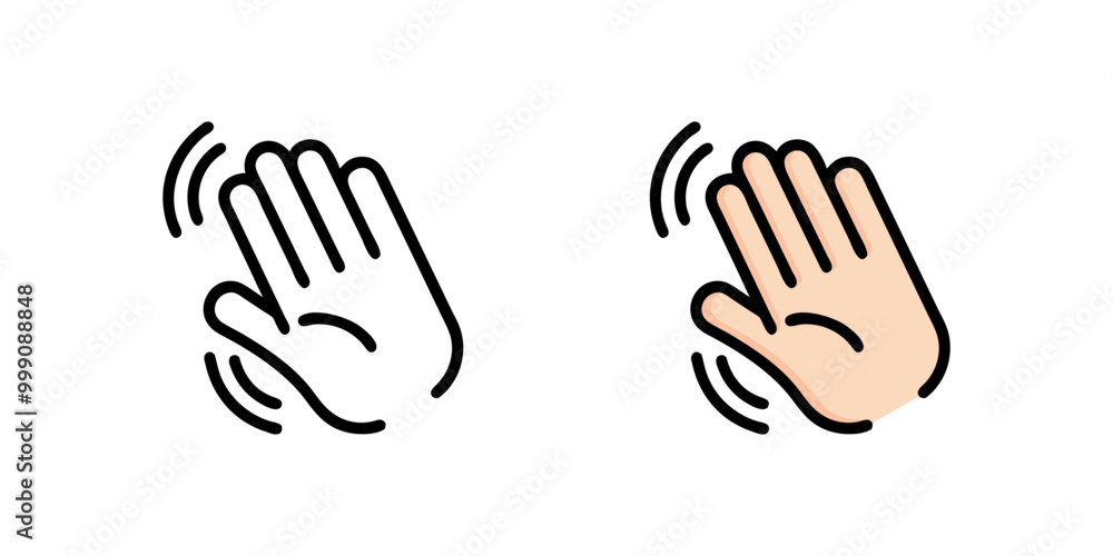 Hand waving. Hello welcome or goodbye gesture icon. Vector illustration. Hand waving. Hello welcome or goodbye gesture icon. Vector illustration.