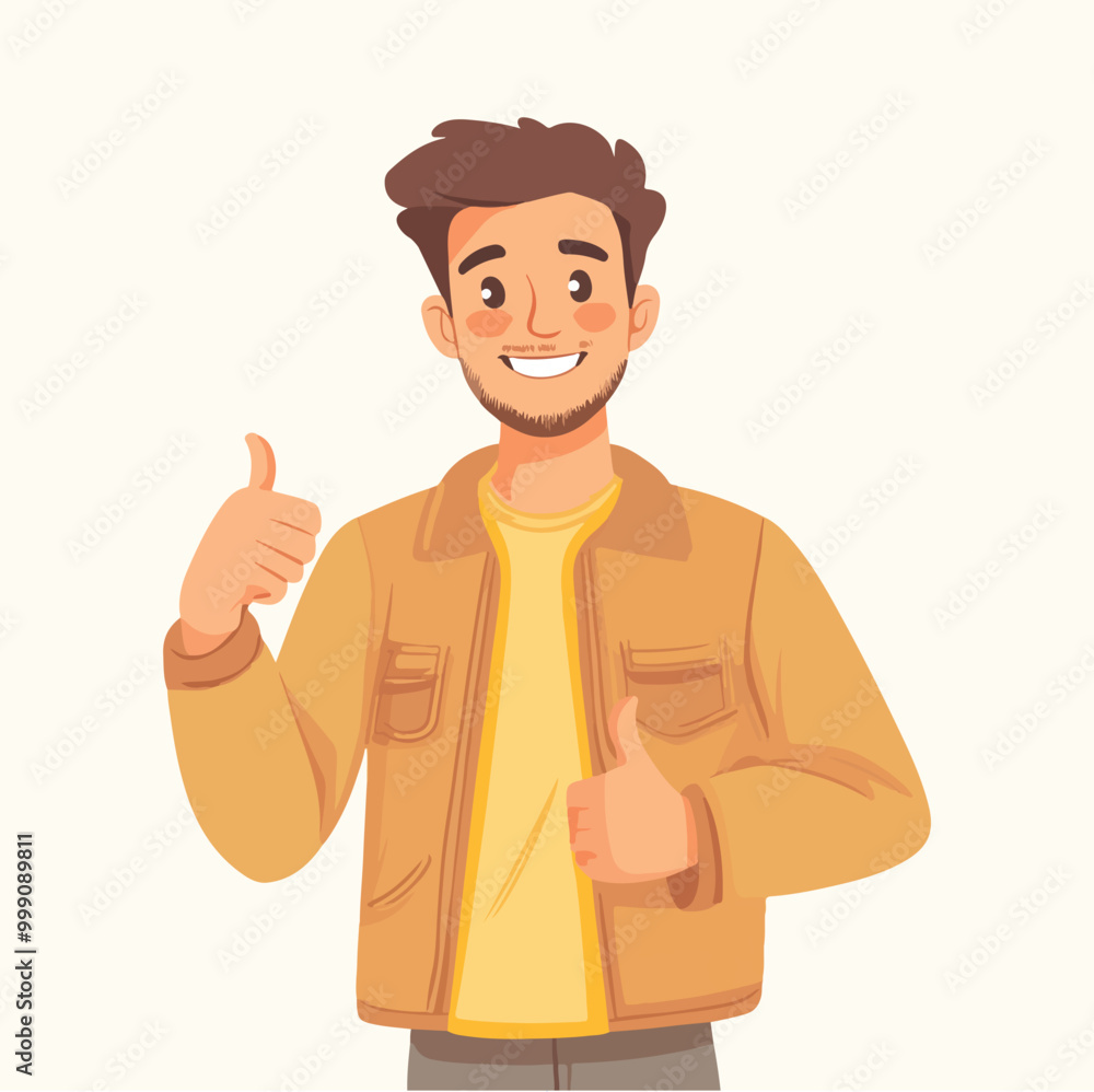 Vector of a bearded person giving a thumbs up expression in a flat design style vector illustration Vector of a bearded person giving a thumbs up expression in a flat design style vector illustration