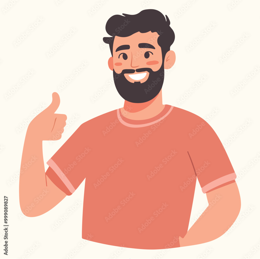 Vector of a bearded person giving a thumbs up expression in a flat design style vector illustration Vector of a bearded person giving a thumbs up expression in a flat design style vector illustration