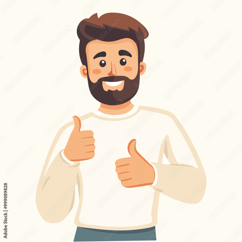 Vector of a bearded person giving a thumbs up expression in a flat design style vector illustration Vector of a bearded person giving a thumbs up expression in a flat design style vector illustration