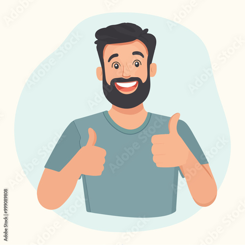 Vector of a bearded person giving a thumbs up expression in a flat design style vector illustration