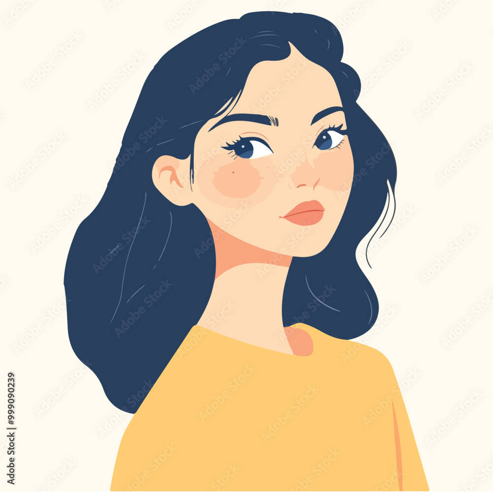 Portrait of a beautiful young woman Flat Vector illustration Portrait of a beautiful young woman Flat Vector illustration