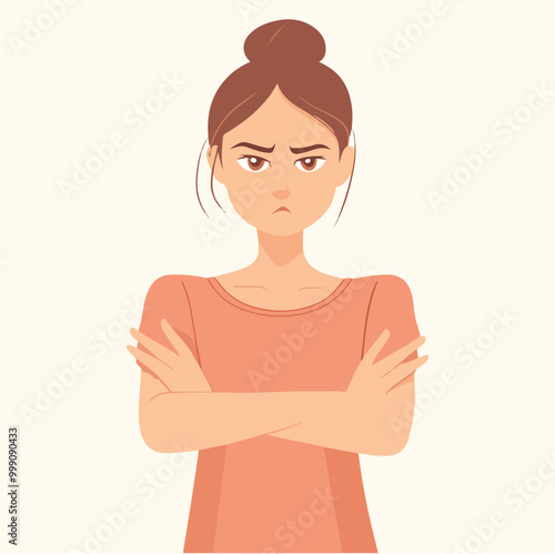 A cartoon of a woman with her arms crossed Vector illustration