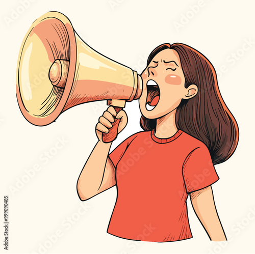 Illustration of woman cheering excitedly holding speaker