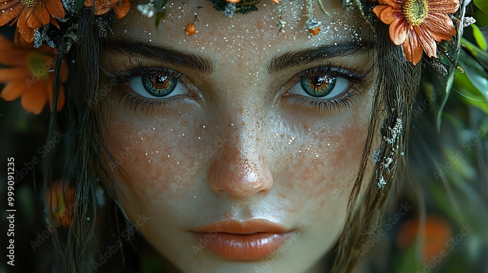 Enchanted Portrait: Woman with Flower Crown and Sparkles Enchanted Portrait: Woman with Flower Crown and Sparkles