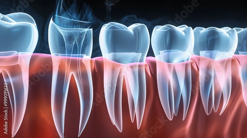 3D Rendering of Human Teeth with Root Canals photo