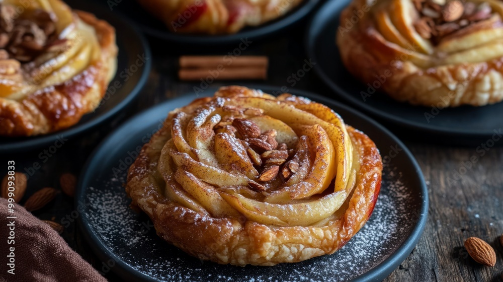Flaky apple almond pastries with caramelized apples and a light dusting of cinnamon sugar generative ai Flaky apple almond pastries with caramelized apples and a light dusting of cinnamon sugar generative ai