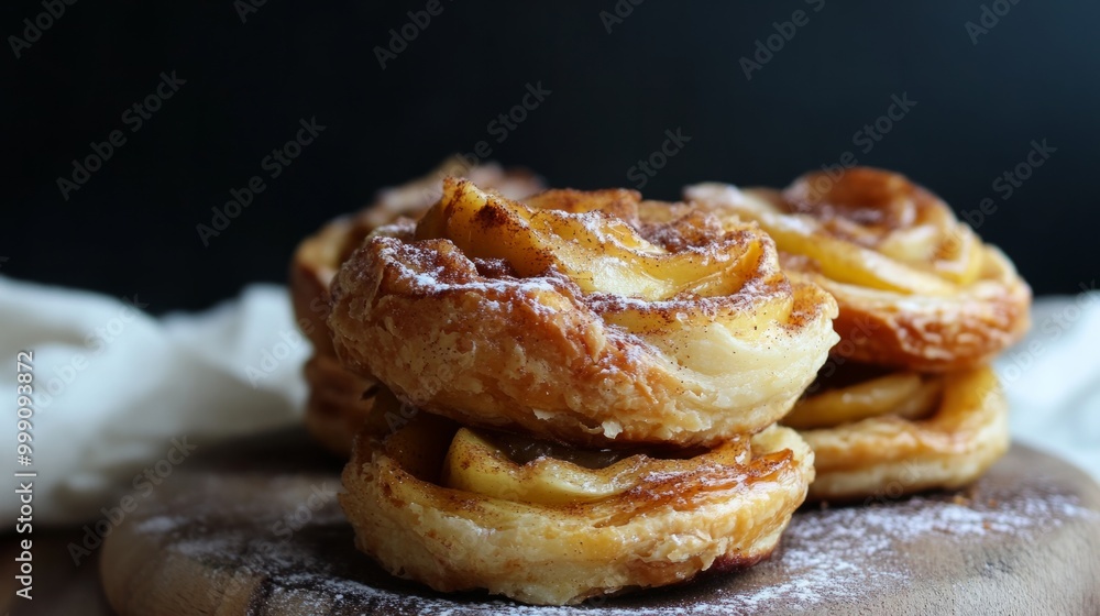 Flaky apple almond pastries with caramelized apples and a light dusting of cinnamon sugar generative ai Flaky apple almond pastries with caramelized apples and a light dusting of cinnamon sugar generative ai