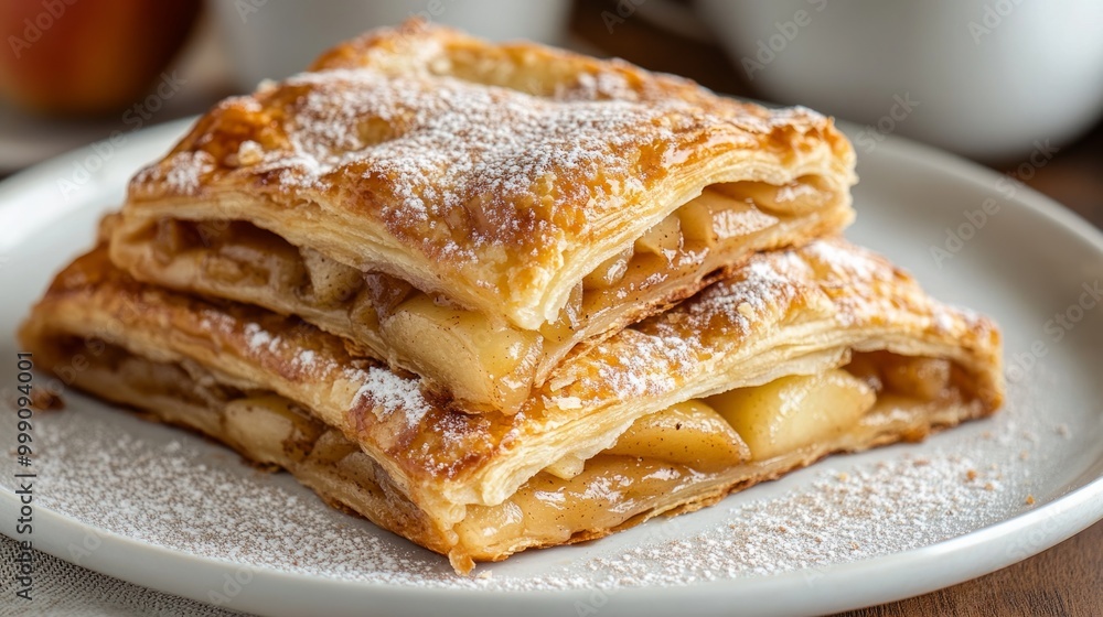 Flaky apple almond pastries with caramelized apples and a light dusting of cinnamon sugar generative ai Flaky apple almond pastries with caramelized apples and a light dusting of cinnamon sugar generative ai