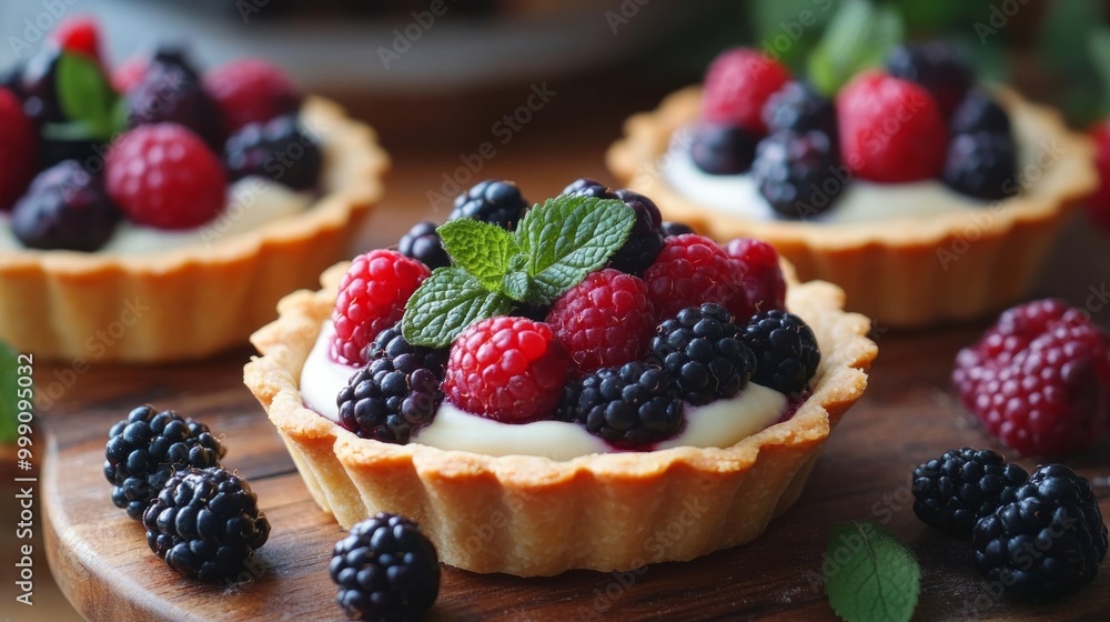 French bakery style berry tarts with a crispy crust and vanilla cream filling generative ai French bakery style berry tarts with a crispy crust and vanilla cream filling generative ai