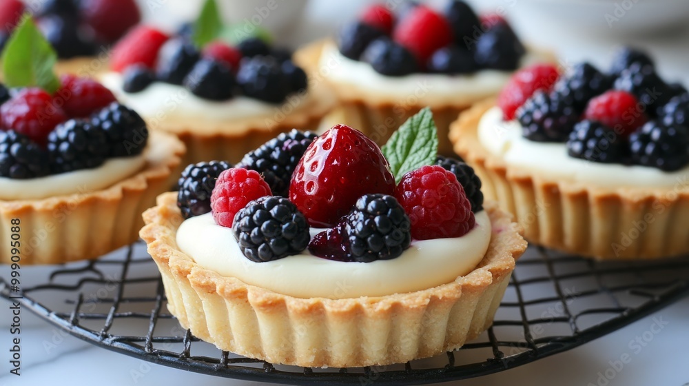 French bakery style berry tarts with a crispy crust and vanilla cream filling generative ai French bakery style berry tarts with a crispy crust and vanilla cream filling generative ai