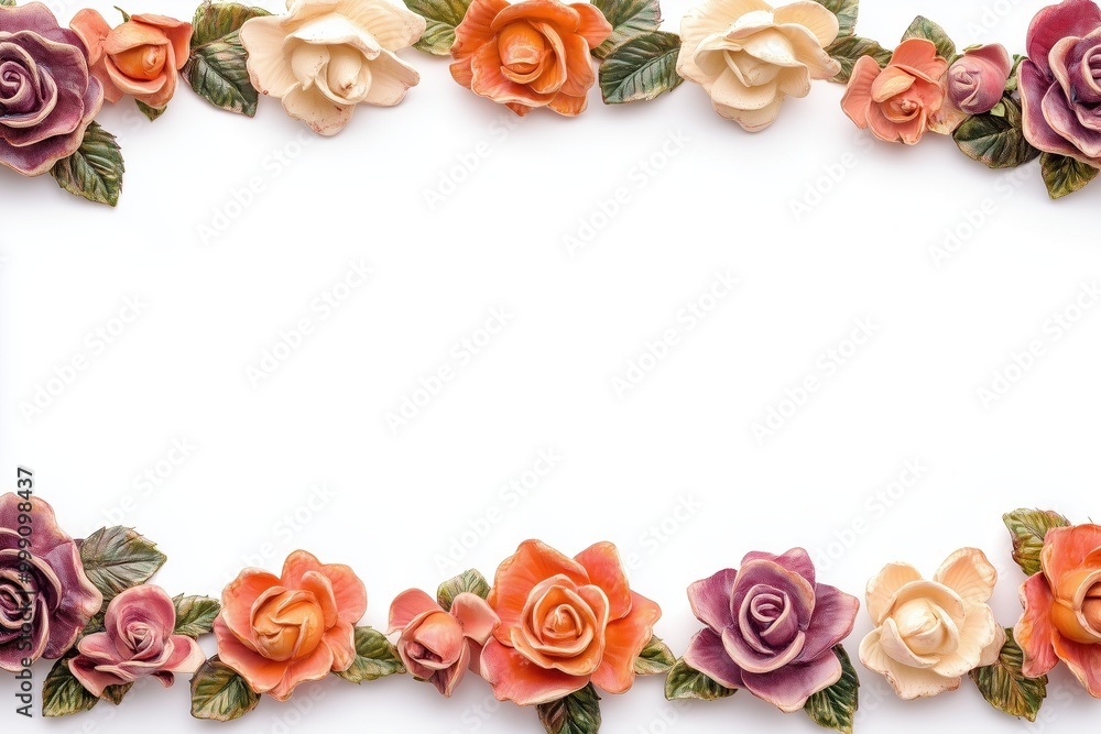 Rose flowers frame white background Rose flowers frame white background