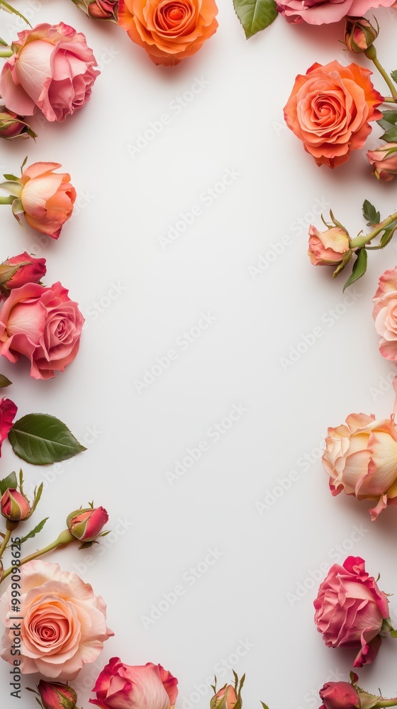 Rose flowers frame white background Rose flowers frame white background