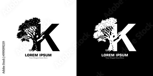 K-shaped logo design combined with a tree