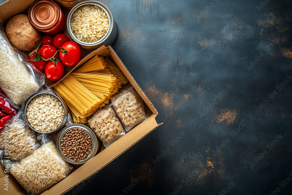Survival set of nonperishable foods in carton box Survival set of nonperishable foods in carton box