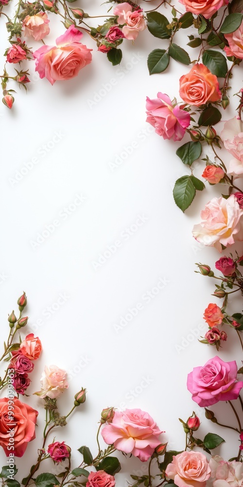 Rose flowers frame white background Rose flowers frame white background