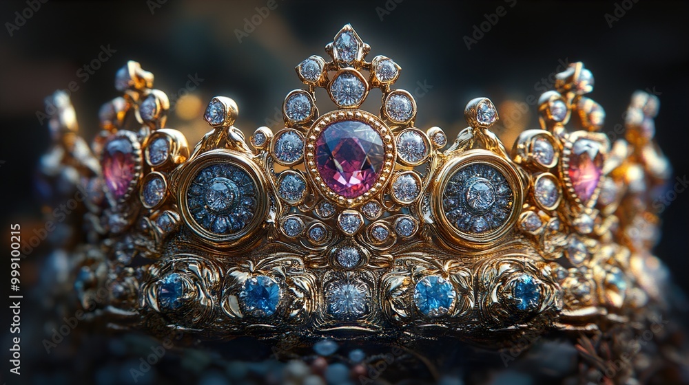 Close-up of a Gold Crown with Diamonds and Gemstones Close-up of a Gold Crown with Diamonds and Gemstones