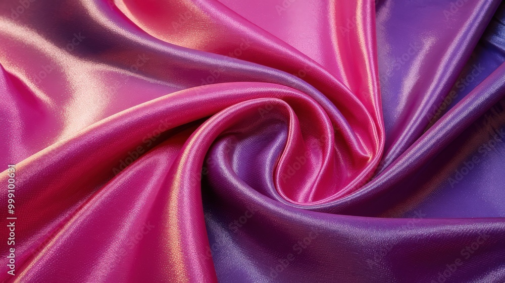 Obraz premium Close-up of silky fabric in shades of pink and purple, showing smooth texture and glossy shine.