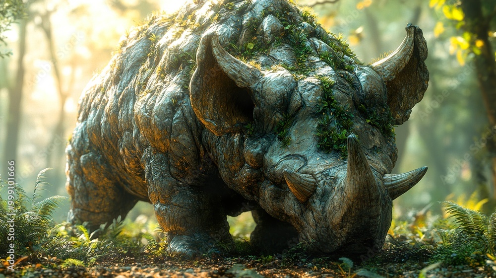 Stone Rhino: A Mystical Creature of the Forest Stone Rhino: A Mystical Creature of the Forest