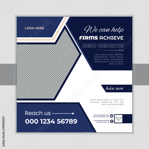 Modern Business banner for social media posts. Vector design Editable minimal square banner template.